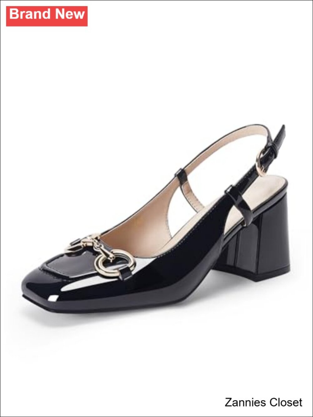 ✨ Slingback Block Heels Closed Square Toe Slip On Buckle Strap Business Pumps